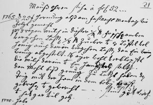 Bild 13 - Mausohren am Fasnachtsmontag, den 25. Februar 1765 in Basel (Transkription im Text).